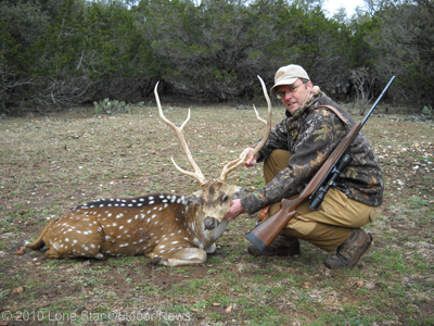 David J. Sams harvested his first axis buck in February at Joshua Creek Ranch, near Boerne.