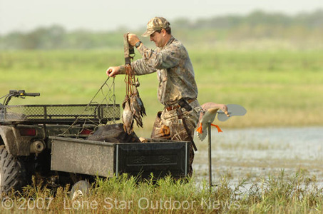 Dan Rhodes carries the day�s teal to the ATV. Photo by David J. Sams